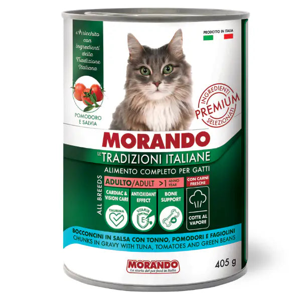 Morando Tradizioni Italiane Cat Adult Bocconcini in salsa 405 gr  Tonno pomodori e fagiolini Bauzaar.it
