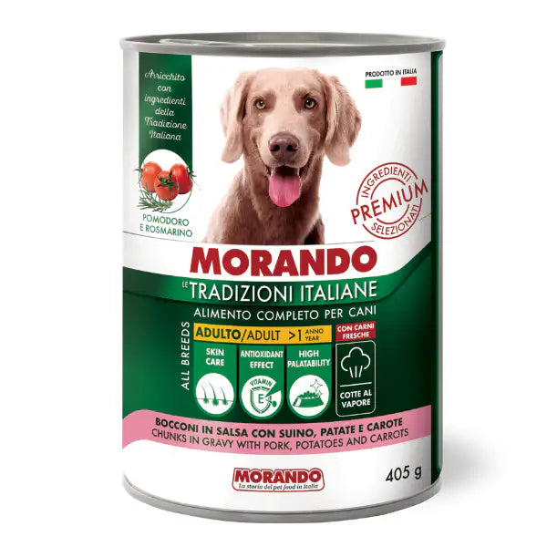 Morando Tradizioni Italiane Dog Adult All breeds Bocconi in salsa 405 gr  Maiale carote e patate Bauzaar.it