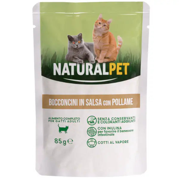 NaturalPet Cat Adult Bocconcini in salsa 85 gr  Pollo bauzaarit.myshopify.com