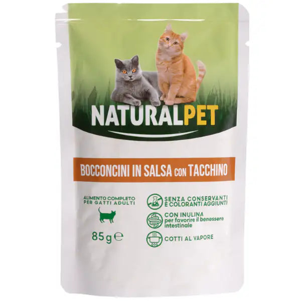 NaturalPet Cat Adult Bocconcini in salsa 85 gr  Tacchino bauzaarit.myshopify.com