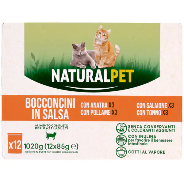 NaturalPet Cat Adult Bocconcini in salsa multipack 12x85 gr   bauzaarit.myshopify.com