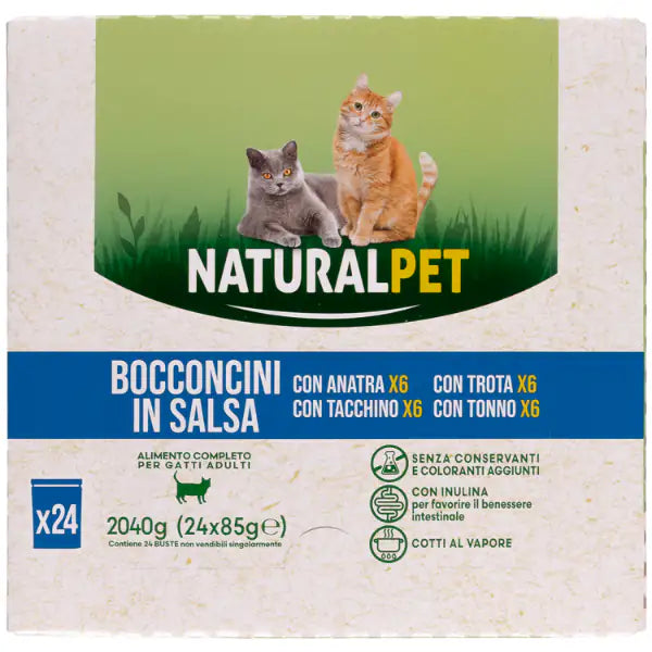 NaturalPet Cat Adult Bocconcini in salsa multipack 24x85 gr   bauzaarit.myshopify.com