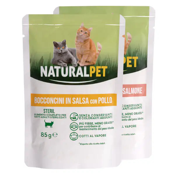 NaturalPet Cat Adult Sterilised Bocconcini in salsa 85 gr   bauzaarit.myshopify.com