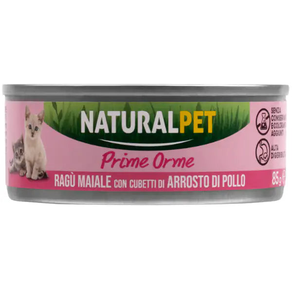 NaturalPet Cat Kitten Ragù Prime Orme 85 gr  Ragù di maiale con cubetti di arrosto di pollo bauzaarit.myshopify.com