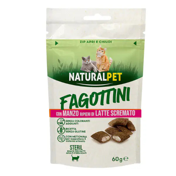 NaturalPet Fagottini ripieni Cat Adult 60 gr  Sterilised Manzo con latte scremato bauzaarit.myshopify.com
