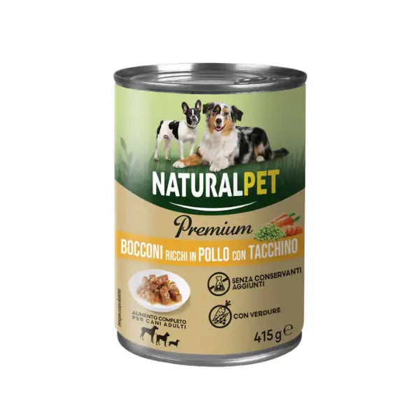 NaturalPet Premium Dog Adult All Breeds Bocconcini 415 gr  Pollo e tacchino bauzaarit.myshopify.com