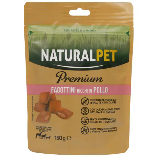 NaturalPet Premium Dog Adult All Breeds Fagottini snack funzionali 150 gr  Pollo - Salute articolare bauzaarit.myshopify.com