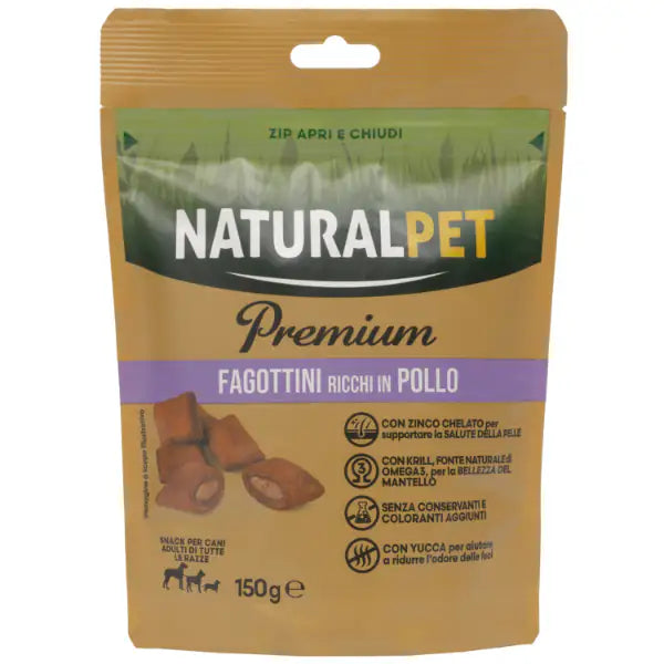 NaturalPet Premium Dog Adult All Breeds Fagottini snack funzionali 150 gr  Pollo - Salute della pelle bauzaarit.myshopify.com