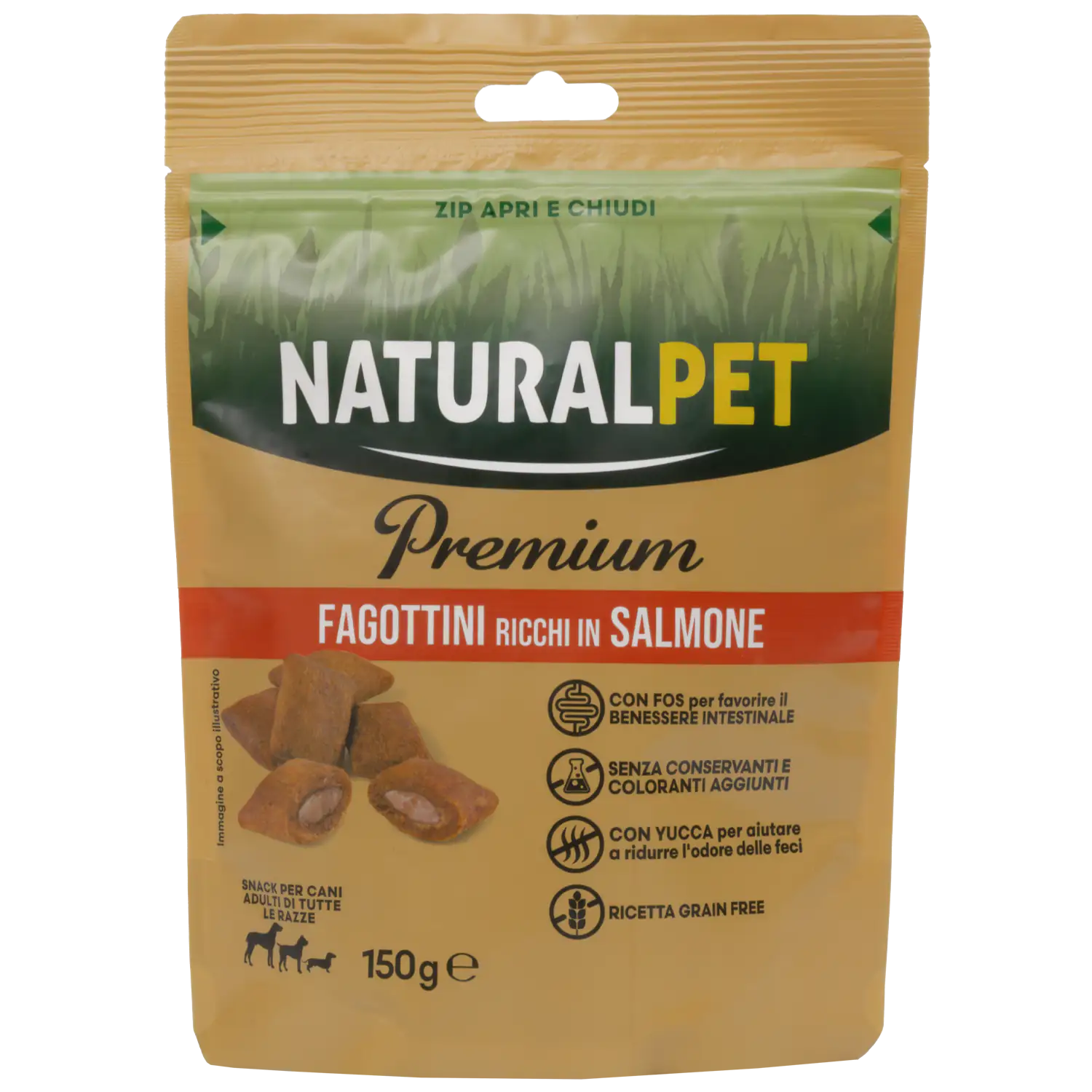 NaturalPet Premium Dog Adult All Breeds Fagottini snack funzionali 150 gr  Salmone - benessere intestinale bauzaarit.myshopify.com