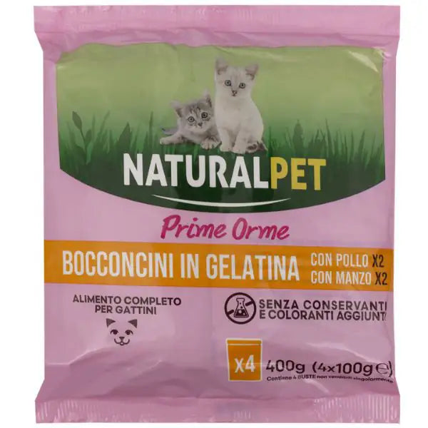 NaturalPet Prime Orme Kitten bocconcini in gelatina multipack 4x100 gr  2x Pollo 2x Manzo bauzaarit.myshopify.com