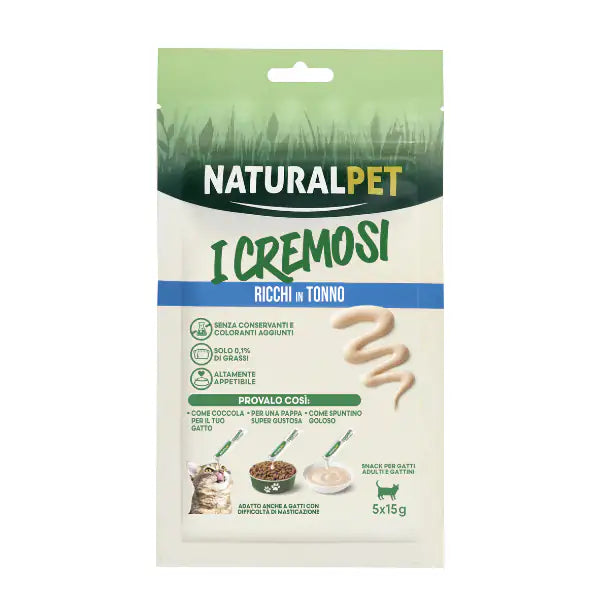 NaturalPet i Cremosi snack per gatti adulti e gattini 75 gr (5x15 gr)  Tonno bauzaarit.myshopify.com