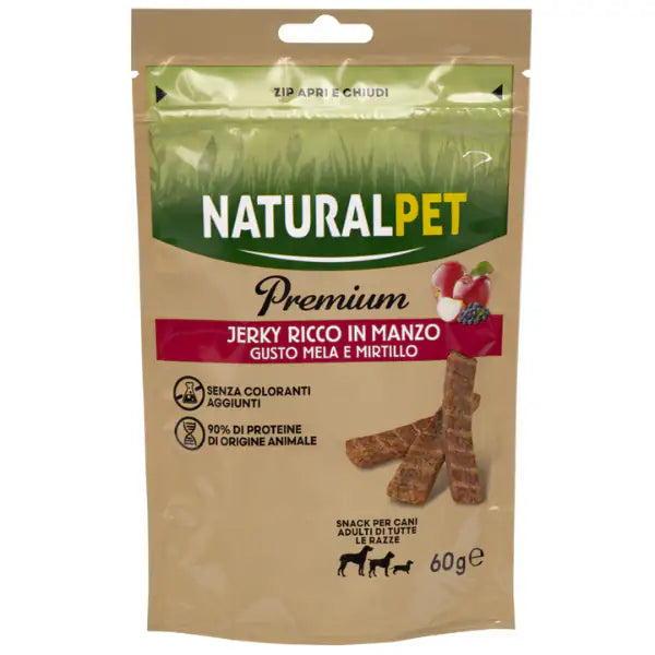 NaturalPet premium Dog Adult All Breeds Jerky Stick 60 gr  Manzo, mela e mirtillo bauzaarit.myshopify.com