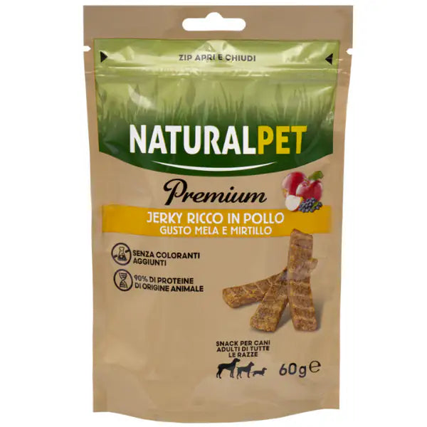 NaturalPet premium Dog Adult All Breeds Jerky Stick 60 gr  Pollo, mela e mirtillo bauzaarit.myshopify.com