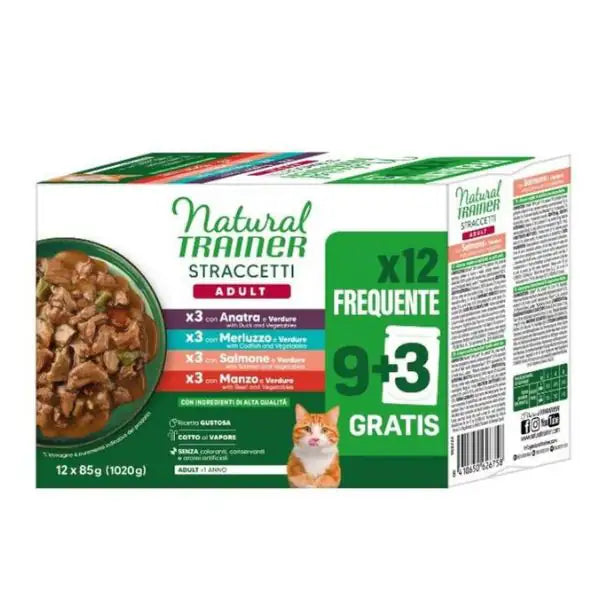 Natural Trainer Cat Adult Straccetti cotti al vapore multipack 12x85 gr  3x Anatra 3x Merluzzo 3x Salmone 3x Manzo bauzaarit.myshopify.com