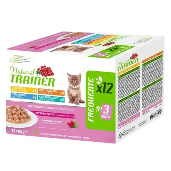 Natural Trainer Cat Kitten Bocconcini in salsa cotti al vapore multipack 12x85 gr  3x Pollo 3x Tonno 3x Tacchino 3x Merluzzo bauzaarit.myshopify.com