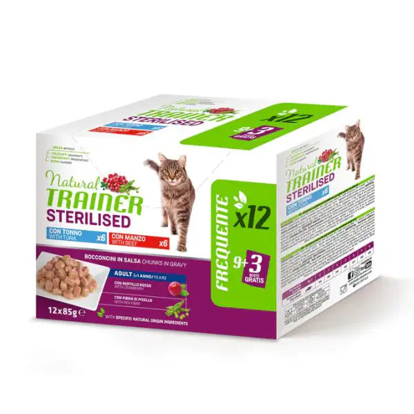 Natural Trainer Cat Sterilised multipack 12 x 85 gr  Tonno - manzo bauzaarit.myshopify.com