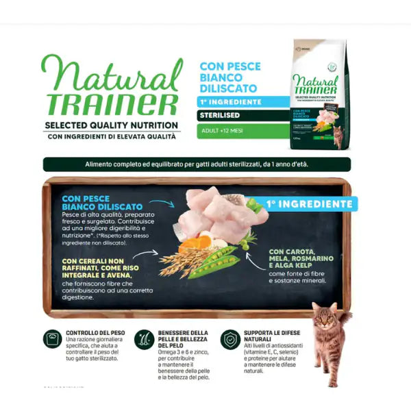 Natural Trainer Selected Quality Adult Cat Sterilised Grain Free Pesce Bianco   bauzaarit.myshopify.com