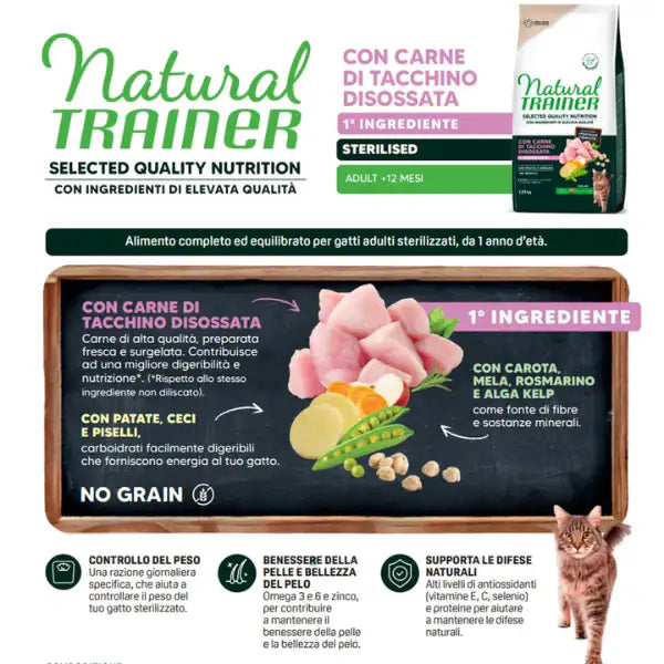 Natural Trainer Selected Quality Adult Cat Sterilised Grain Free Tacchino   bauzaarit.myshopify.com