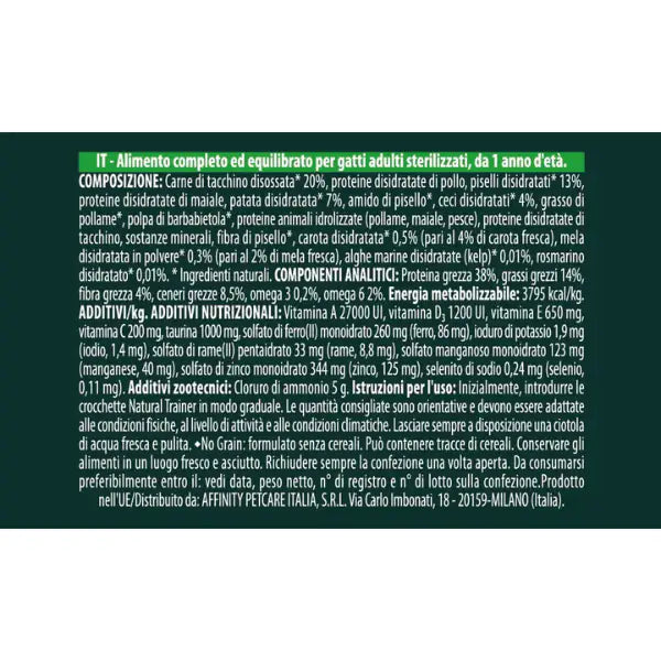 Natural Trainer Selected Quality Adult Cat Sterilised Grain Free Tacchino   bauzaarit.myshopify.com