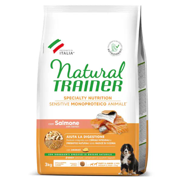 Natural Trainer Speciality Nutrition Sensitive Monoproteico Medium&Maxi Puppy e Junior con Salmone e cereali integrali  3 kg bauzaarit.myshopify.com