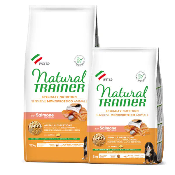 Natural Trainer Speciality Nutrition Sensitive Monoproteico Medium&Maxi Puppy e Junior con Salmone e cereali integrali   bauzaarit.myshopify.com