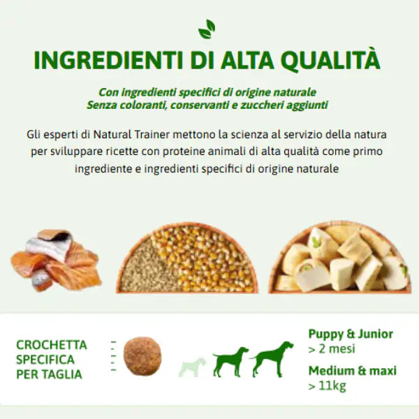 Natural Trainer Speciality Nutrition Sensitive Monoproteico Medium&Maxi Puppy e Junior con Salmone e cereali integrali   bauzaarit.myshopify.com