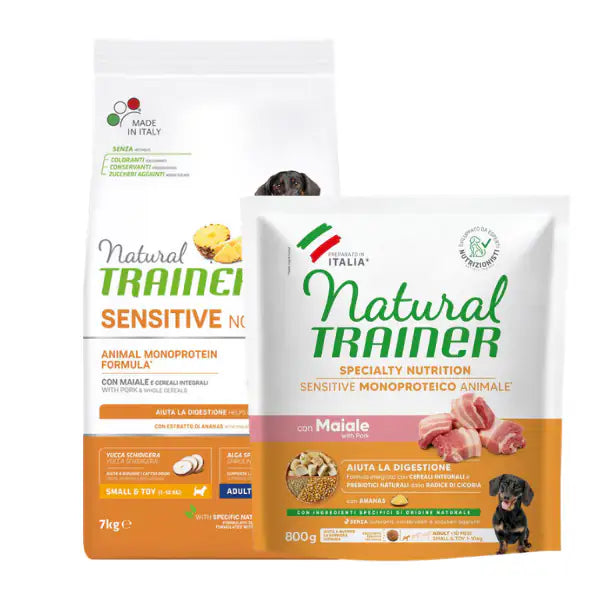 Natural Trainer Speciality Nutrition Sensitive Monoproteico Small&Toy Adult con Maiale e cereali integrali   bauzaarit.myshopify.com