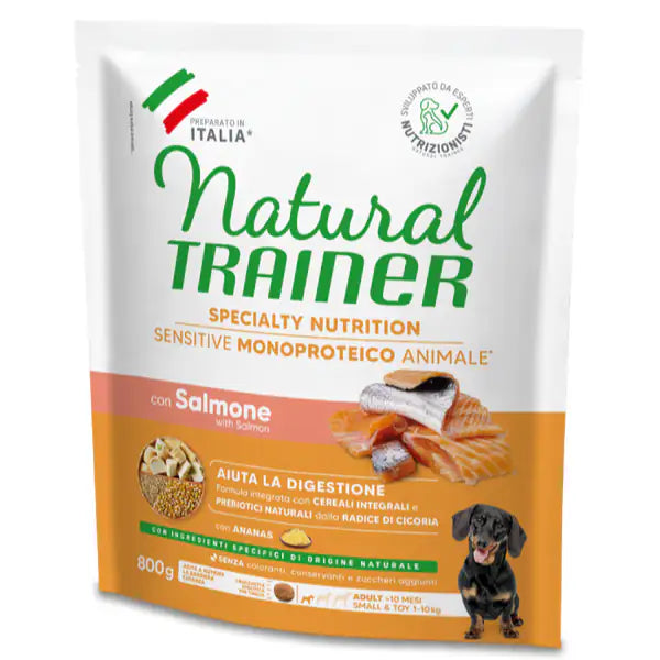 Natural Trainer Speciality Nutrition Sensitive Monoproteico Small&Toy Adult con Salmone e cereali integrali  800 gr bauzaarit.myshopify.com