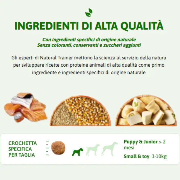 Natural Trainer Speciality Nutrition Sensitive Monoproteico Small&Toy Puppy e Junior con Salmone e cereali integrali   bauzaarit.myshopify.com