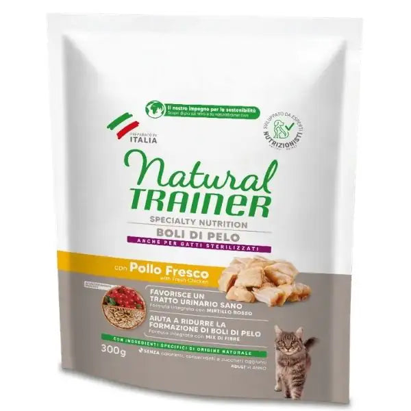 Natural Trainer Specialty Nutrition Boli di pelo Adult con Pollo Fresco  300 gr bauzaarit.myshopify.com