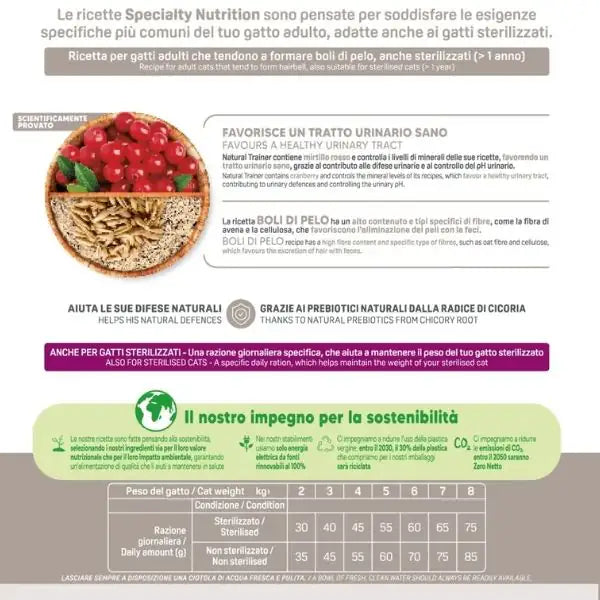 Natural Trainer Specialty Nutrition Boli di pelo Adult con Pollo Fresco   bauzaarit.myshopify.com