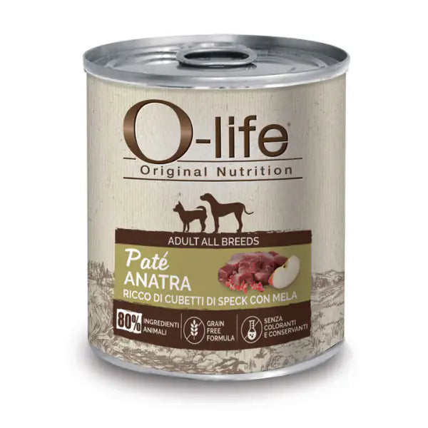 O-life Adult Grain Free Patè 400 gr  Anatra con cubetti di speck e mela bauzaarit.myshopify.com