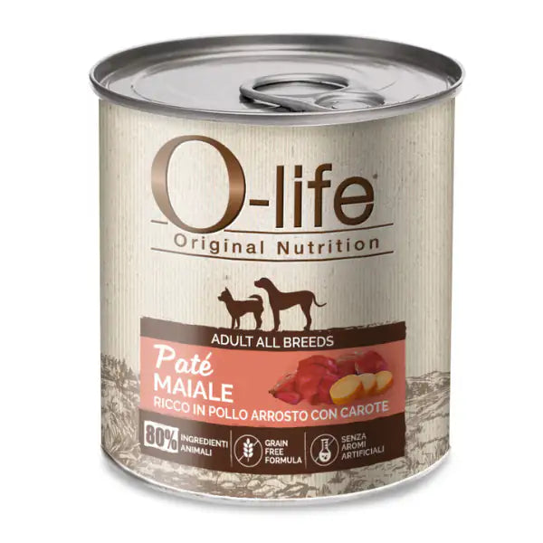 O-life Adult Grain Free Patè monoproteico 400 gr  Maiale ricco in pollo arrosto con carote bauzaarit.myshopify.com