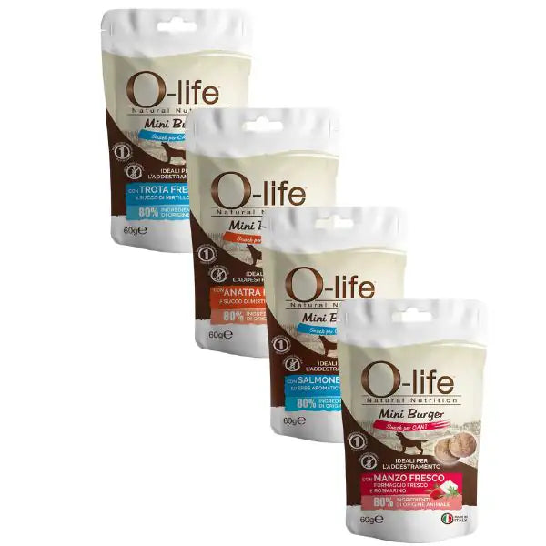 O-life Adult Mini Burger Grain Free Snack per cani 60 gr   bauzaarit.myshopify.com