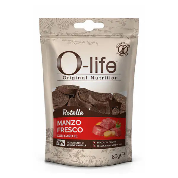 O-life Adult Snack per cani Rotelle Carne fresca 80 gr   Bauzaar.it