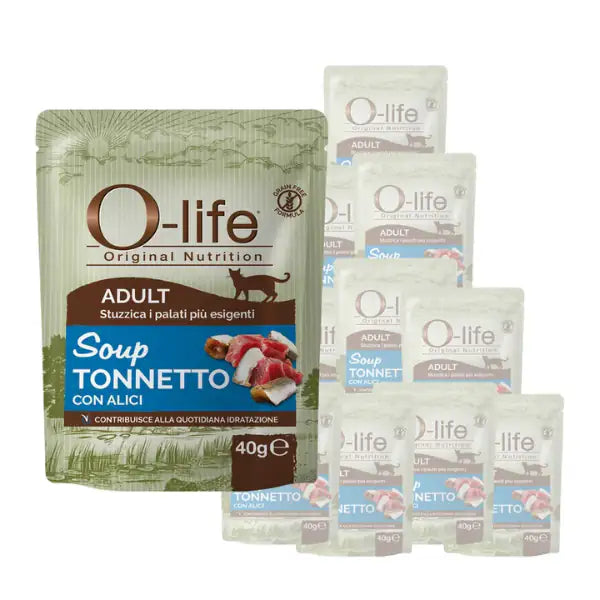 O-life Cat Adult Grain Free Soup per maggiore idratazione 40 gr  Tonnetto e alicette Bauzaar.it