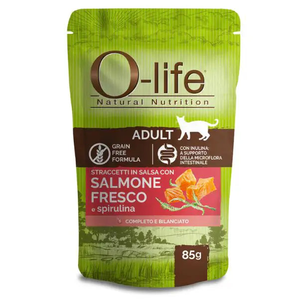 O-life Cat Adult Grain Free Straccetti in salsa 85 gr  Salmone fresco e spirulina bauzaarit.myshopify.com