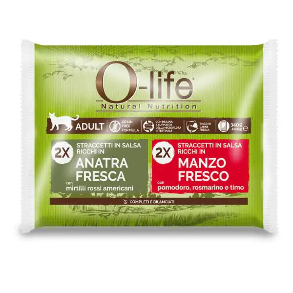 O-life Cat Adult Grain Free Straccetti in salsa multipack 4x85 gr   bauzaarit.myshopify.com