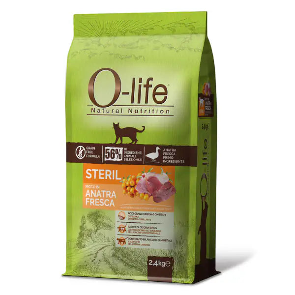 O-life Cat Adult Sterilised Grain Free Anatra fresca  2,4 kg bauzaarit.myshopify.com