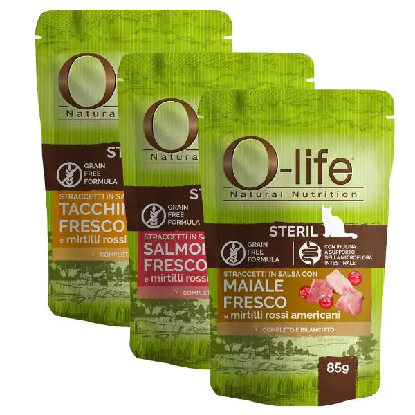 O-life Cat Sterilised Grain Free Straccetti in salsa 85 gr   bauzaarit.myshopify.com