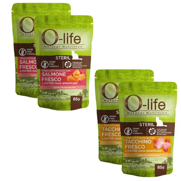 O-life Cat Sterilised Grain Free Straccetti in salsa multipack 4x85 gr   bauzaarit.myshopify.com