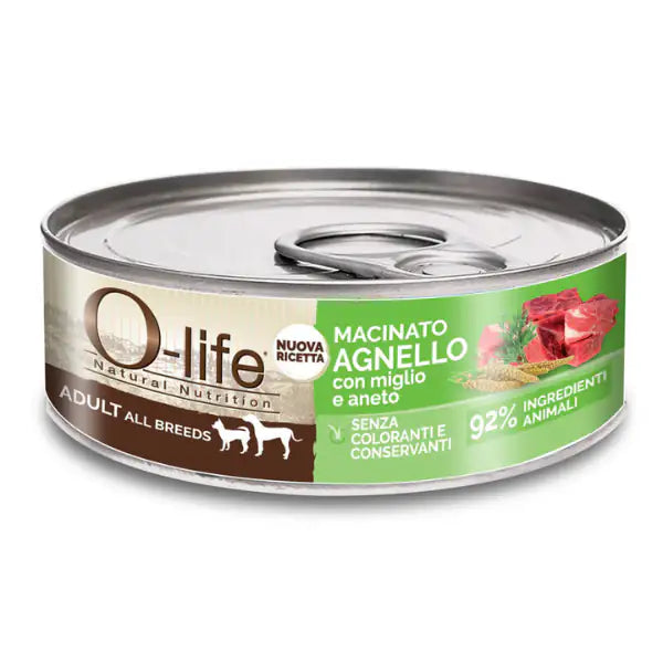 O-life Dog Adult All Breeds Macinato 85 gr  Agnello con miglio e aneto bauzaarit.myshopify.com