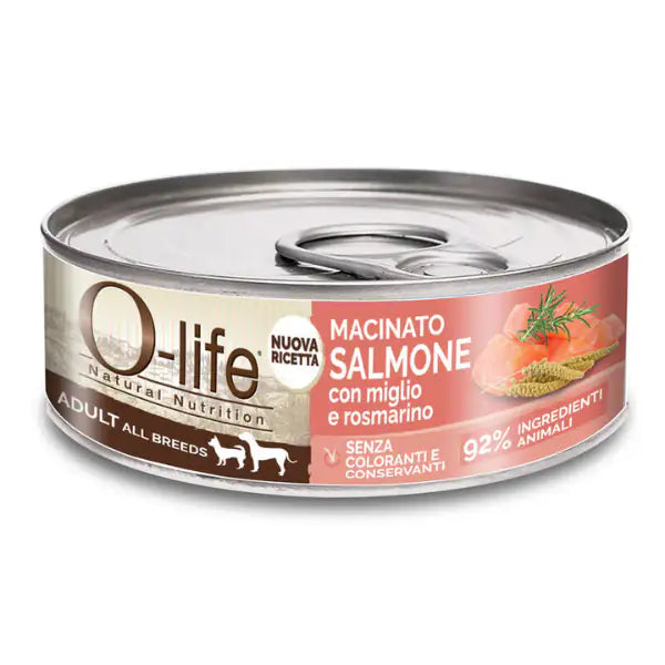 O-life Dog Adult All Breeds Macinato 85 gr  Salmone con miglio e rosmarino bauzaarit.myshopify.com