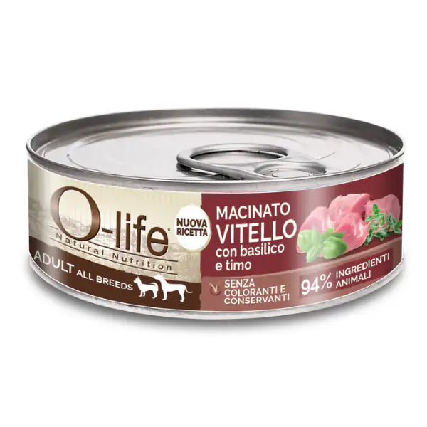 O-life Dog Adult All Breeds Macinato 85 gr  Vitello con basilico e Timo bauzaarit.myshopify.com