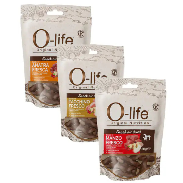 O-life Dog Adult Grain Free Air Dried Snack carne essiccata 80 gr   bauzaarit.myshopify.com
