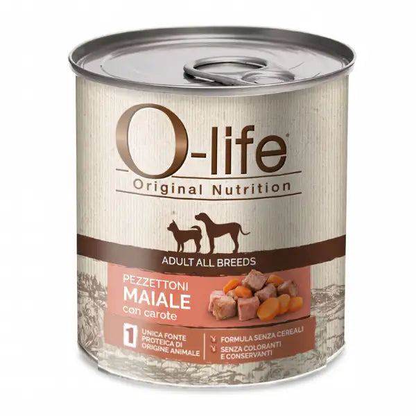O-life Dog Adult Grain Free Pezzettoni monoproteici 400 gr  Maiale e carote Bauzaar.it
