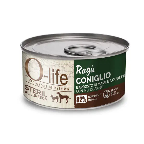 O-life Dog Adult Ragù 150 gr  Coniglio e arrosto di maiale a cubetti con melograno bauzaarit.myshopify.com