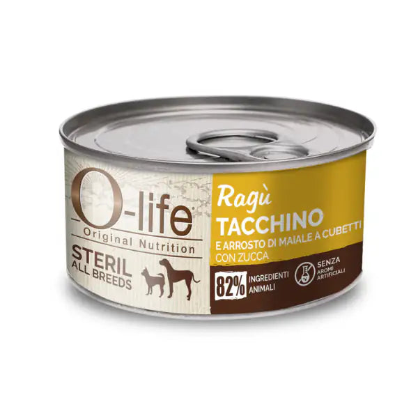 O-life Dog Adult Ragù 150 gr  Tacchino e arrosto di maiale a cubetti con zucca bauzaarit.myshopify.com