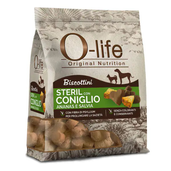 O-life Dog Adult Sterilised biscotti per cani 200 gr  Coniglio, ananas e salvia bauzaarit.myshopify.com