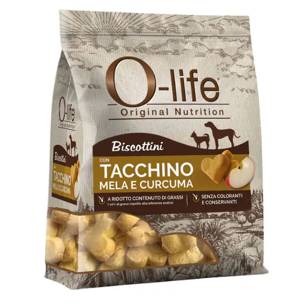 O-life Dog Adult biscotti per cani 200 gr  Tacchino, mela e curcuma bauzaarit.myshopify.com